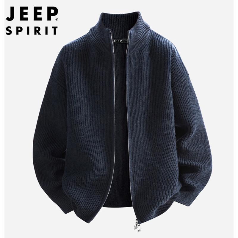 JEEP SPIRIT Men's Zipper Stand Collar Knitted Cardigan Sweater