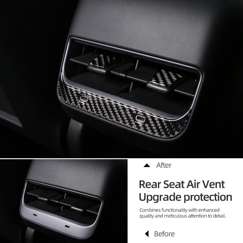 For Tesla Model 3 2017-2026 Model Y 2019-2026 Carbon Fiber Rear Air Vent Outlet USB Panel Trim Stickers Car Interior Accessories