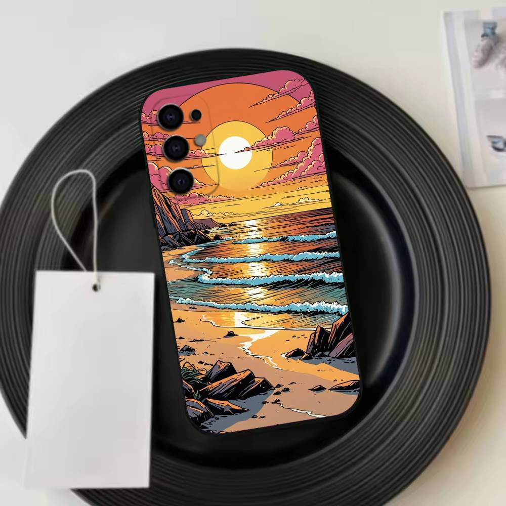 Ukiyo  Ocean W-Waves Creative  Phone Case For Samsung S25,S24,S21,S22,S23,S30,Ultra,S20,Plus,Fe,Lite,Note,10,Black Cover