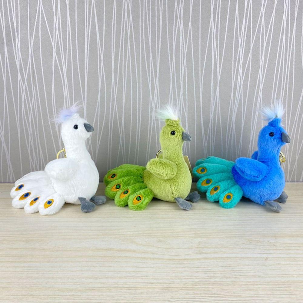 PP Cotton Peacock Doll Plush Keychain Fluffy Collection Peacock Plush Key Ring Comfortable Cartoon Stuffed Animal Bag Pendant