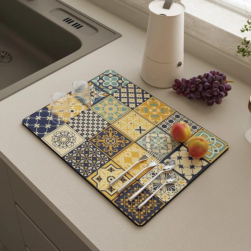 Coffee Mat Super Absorbent Dish Drying Mat Large Dish Drying Mats for Kitchen Counter Non-slip Drain Pad Coffee Bar Accessories