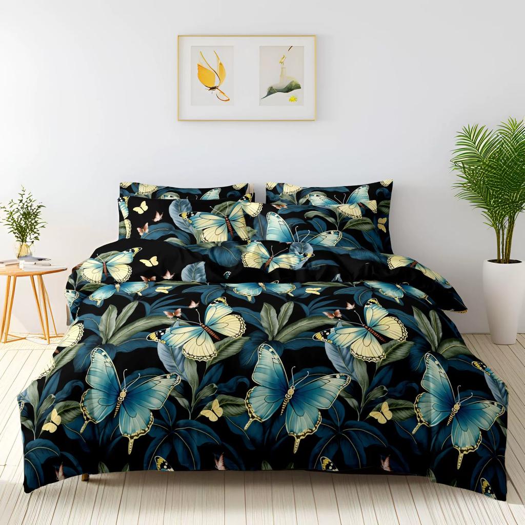 3pcs Printed Brushed Duvet Cover Pillowcase Three Piece Set High Quality Skin Friendly Fabric Bedding Cover (without Bed Sheet)