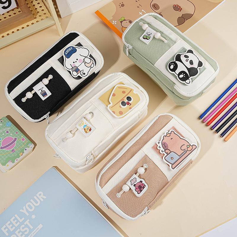 Panda Pencil Bag Green Multi-Layer Large Capacity Pensil Case Cute Cartoon Pen Holder Stationery School Supplies Gift Organizer