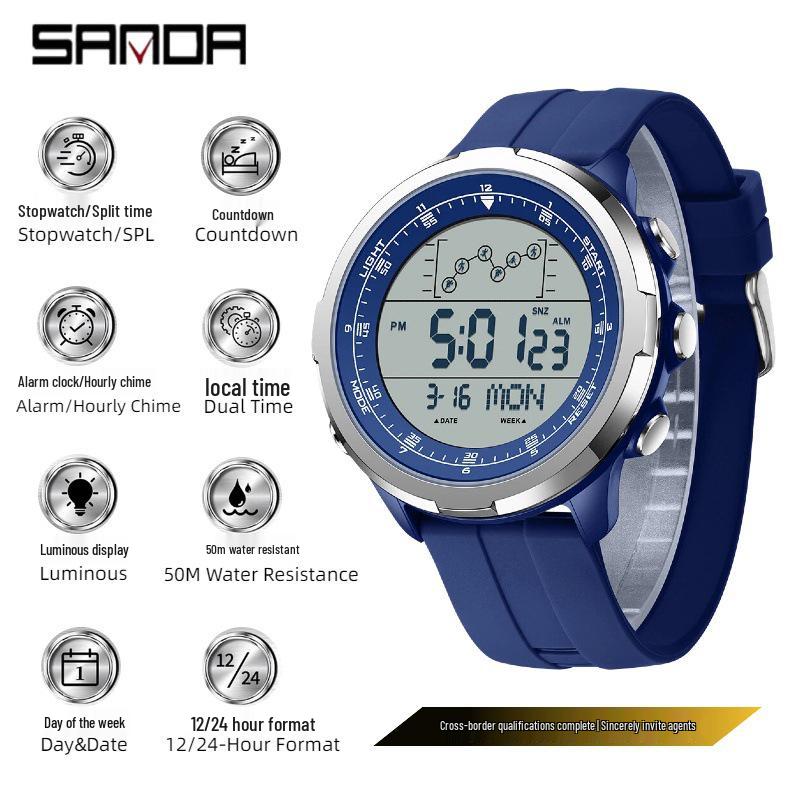 Sanda Luminous Sports Watch - Large Dial, Multi-Function, Alarm & Countdown Timer for Teens