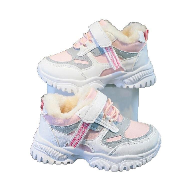 Large cotton girls sports shoes leather surface warm cotton shoes boys autumn and winter students middle and older children running shoes children
