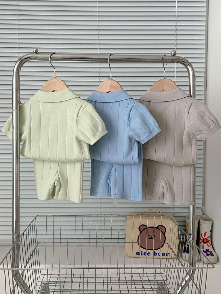 2025 Koreanischer Stil Baby- und Kleinkind Eisseide Strick Sommer Top und Hose Set