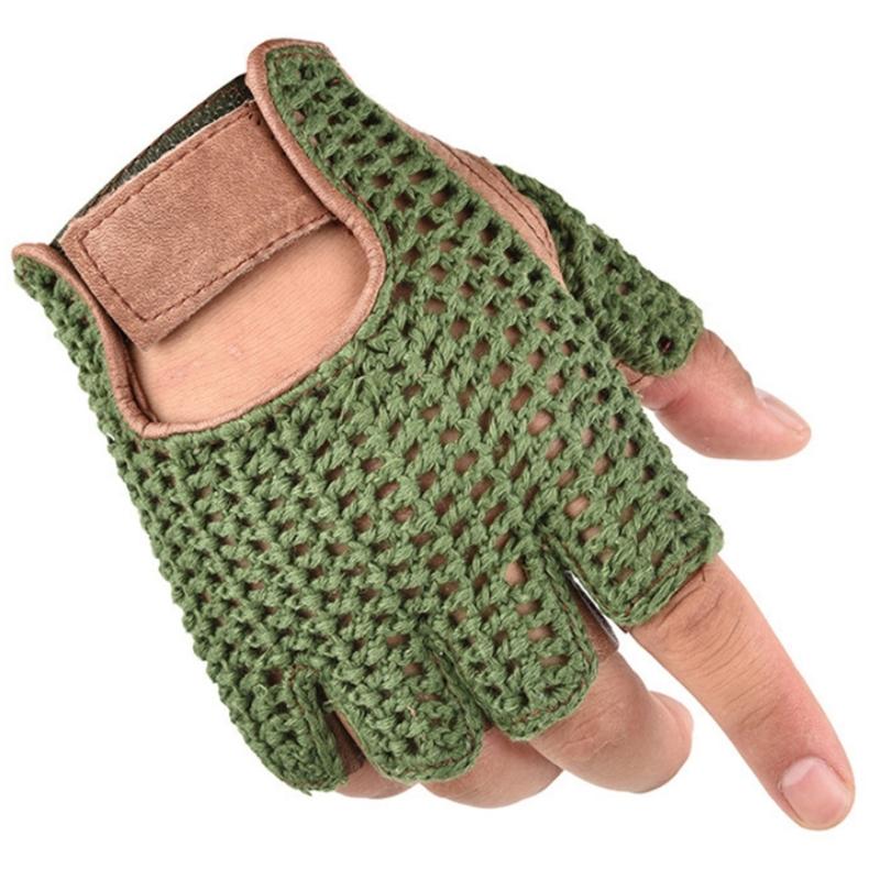 1 par de Guantes de Lana y Cuero para Hombre de Medio Dedo, Mitones para Fitness, Guantes para Ciclismo al Aire Libre y Fitness
