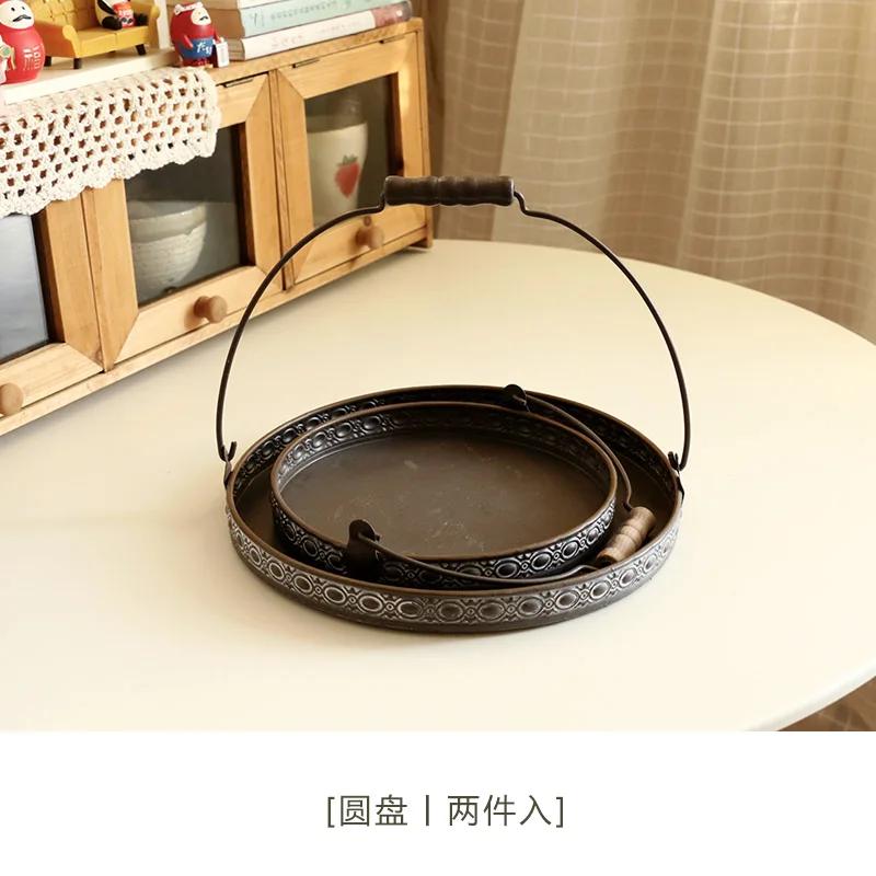 Handle Metal Storage Trays Classical Relief Printing Rotundity Ellipse Plate Delicious Food Dessert Photography Decoration Prop