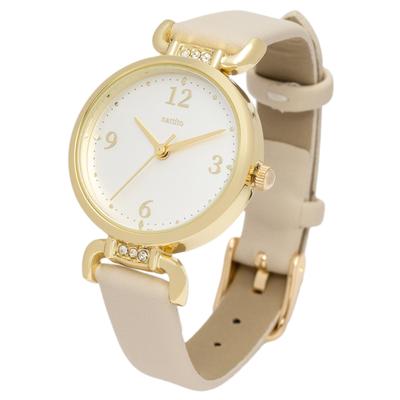 Analog Leather Strap Watch Sparkling Stone Jewelry White JN044-1