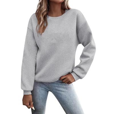 Sudadera de Mujer Europea y Americana de Corte Holgado Cuello Redondo Sólida - Otoño/Invierno Manga Larga Casual Deportiva con Terciopelo
