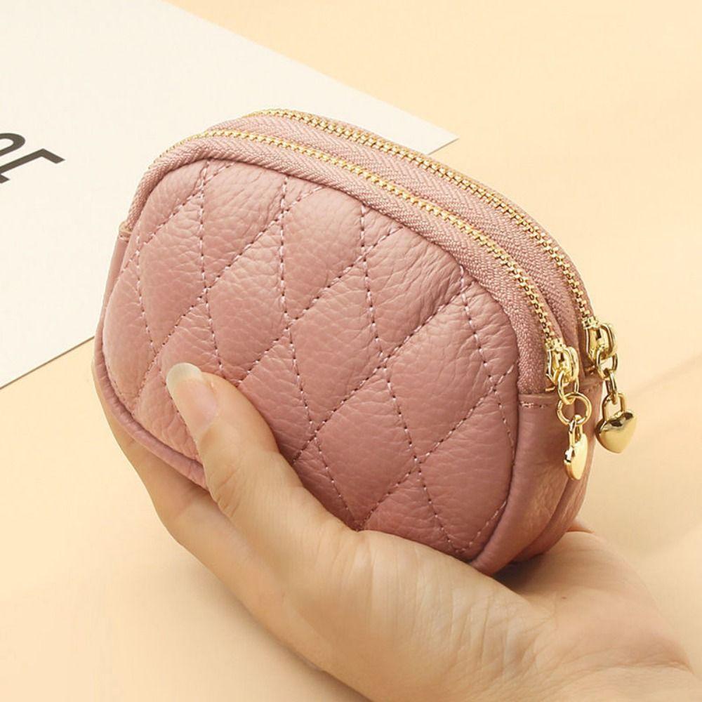 Double-layer Zipper Split Car Key Wallet with Key Ring Female Purse Card Holder  Lipstick