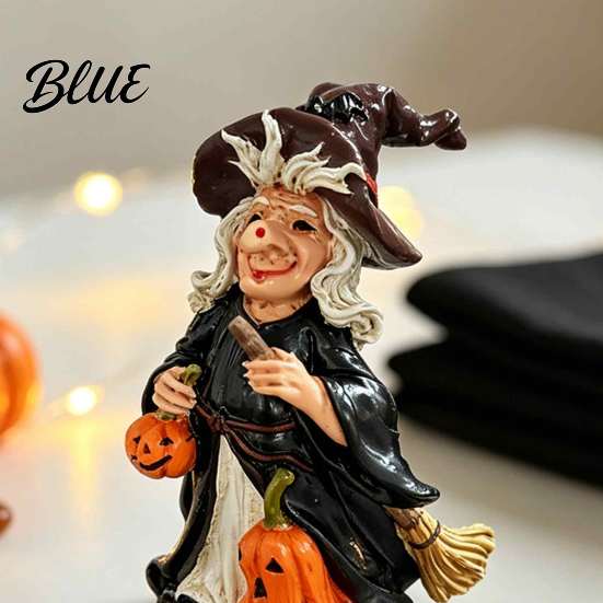 Halloween Witch Pumpkin Figurine Resin Figurine Vintage Hand-Painted Ornament Spooky Tabletop Party Table Centerpieces Decor for Desk Shelf Entryway