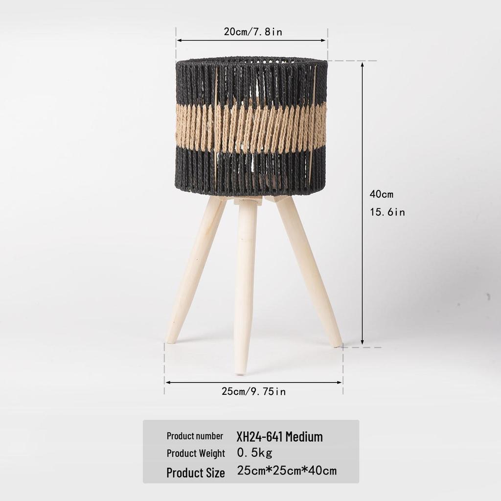 Nordic Rattan Woven Plant Stand - Handmade High-Leg Wooden Flower Pot for Indoor/ Balcony/ Living Room.