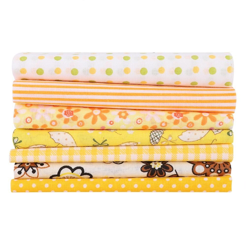 7Pcs 7 assorted styles Cotton Fabric Yellow floral pattern Patchwork Fabric Fabric art design S