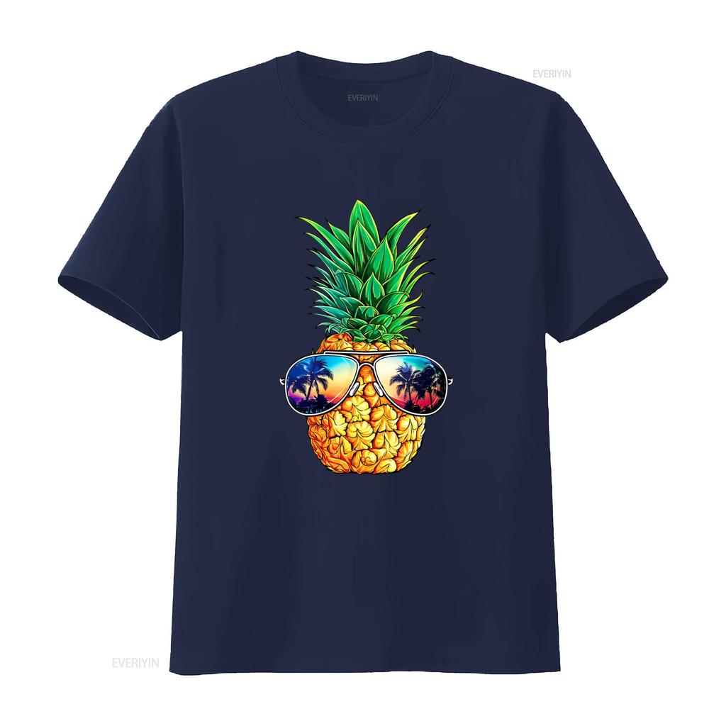 Fashion Pineapple Sunglasses T Shirt Aloha Beaches Hawaii Hawaiian Black Vintage Washed Streetwear Fashion Soft Casual Slightly