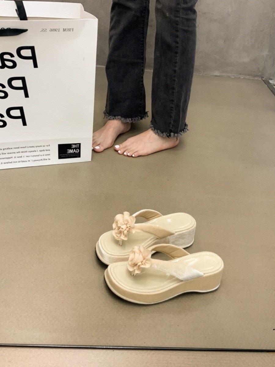 

Wedge heel sandals women s summer wear thick soles increase height small seaside vacation pinch feet cool slippers outside wear 39