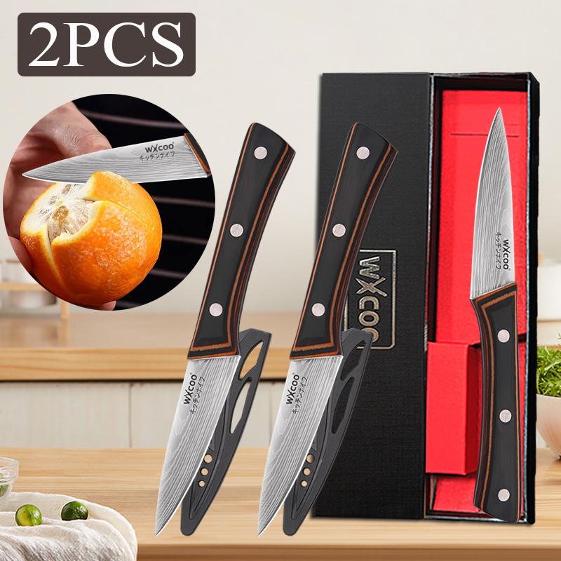 WXCOO 4" Japanese Fruit Knife  with Gift Box Sharp Blade Kitchen Chef Knife Ergonomic Wood Handle Stainless Steel Santoku Knives