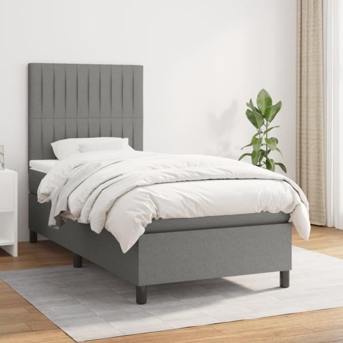 VidaXL Lit à sommier tapissier avec matelas Gris foncé 80x200 cm Tissu - Modèle 3141890