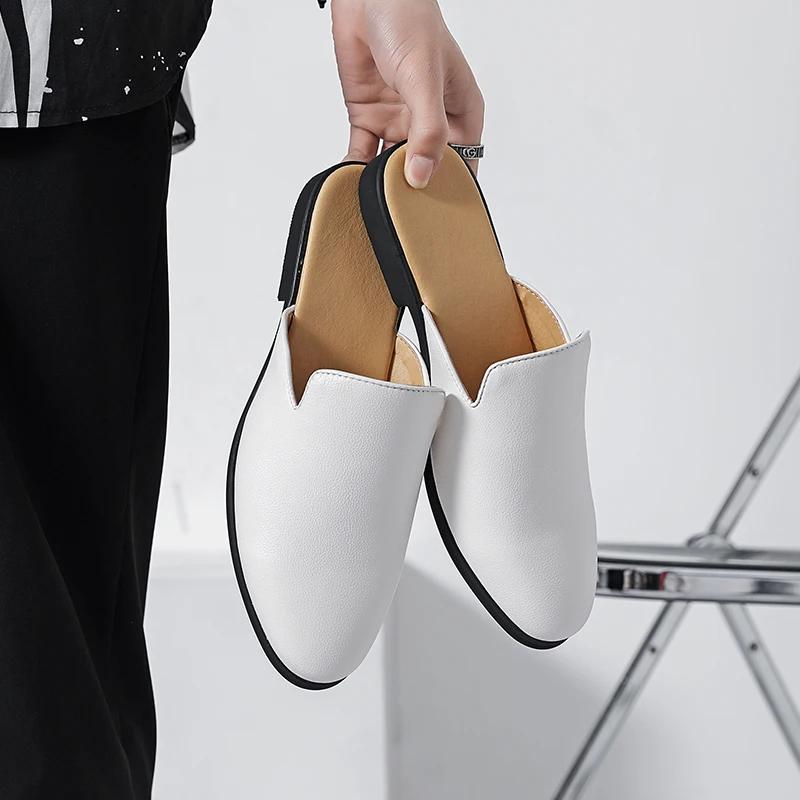 Fashion White Men’s Half Shoes For Men Shoes Mules Casual Designer Shoes Fashion Loafers Luxury Black Slippers 2024 Zapatillas Hombre