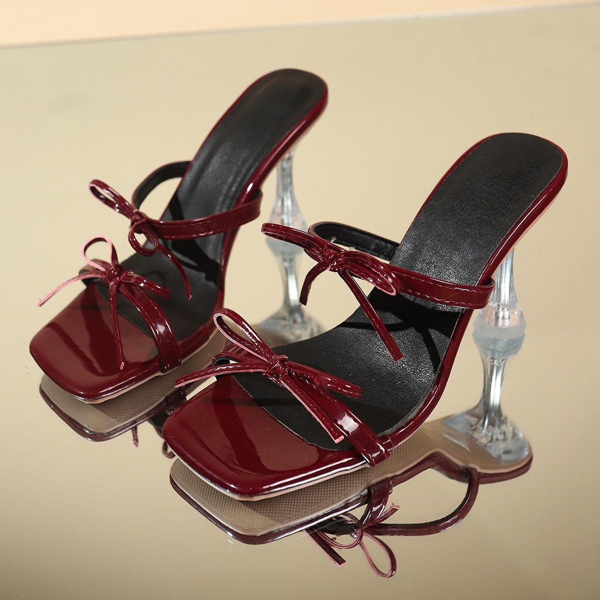 

Fashion New Style Fashion Bowknot High Heels Sandals Women Square Open Toe Thin Heel Slippers Woman Plus Size Elegant Slip On Sandals 35