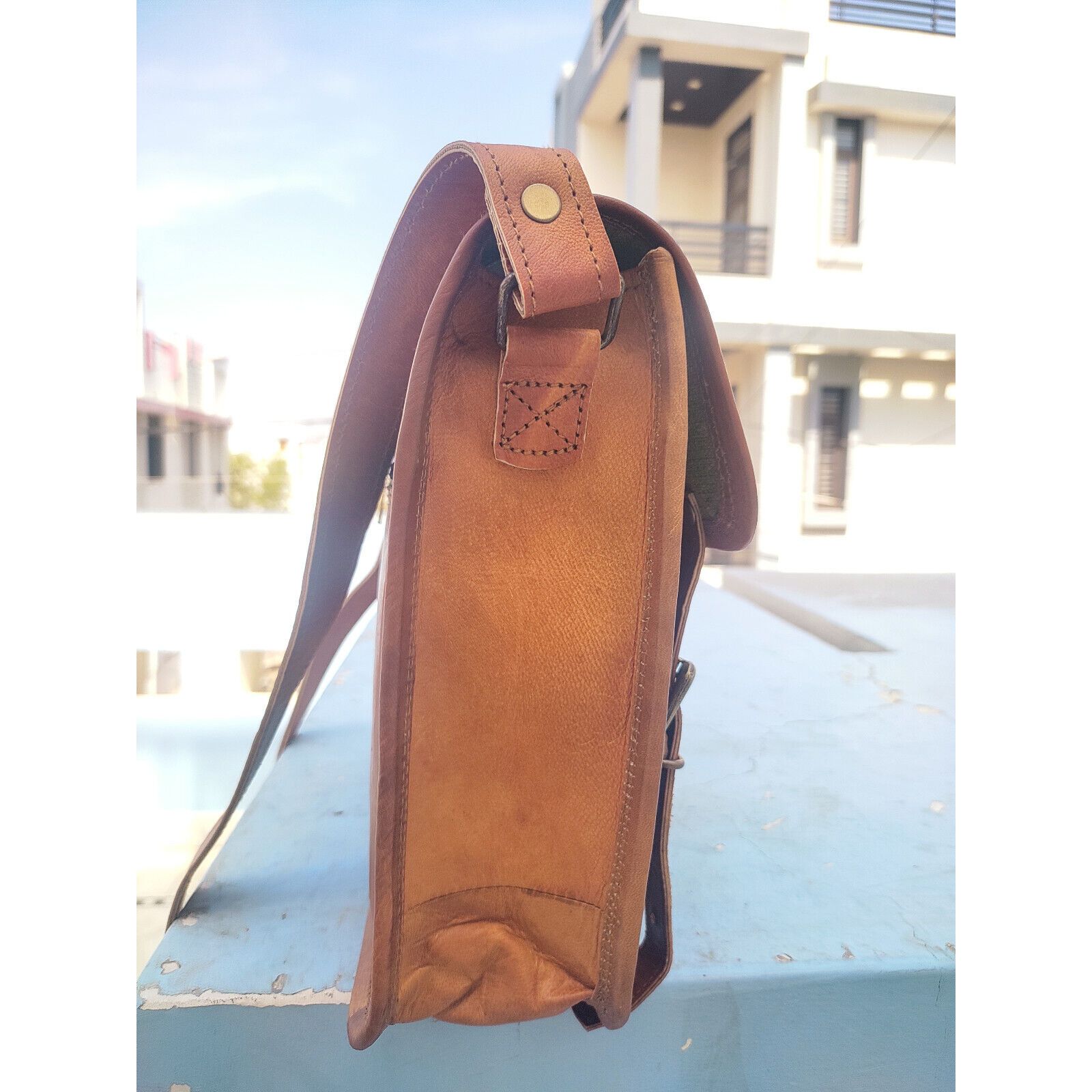 Новая мужская натуральная винтажная коричневая кожаная сумка через плечо для ноутбука — фото 5