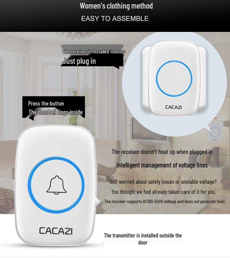 Elderly-Friendly Waterproof Wireless Doorbell with Long-Range, Two Receivers, and Wall-Penetration Capability