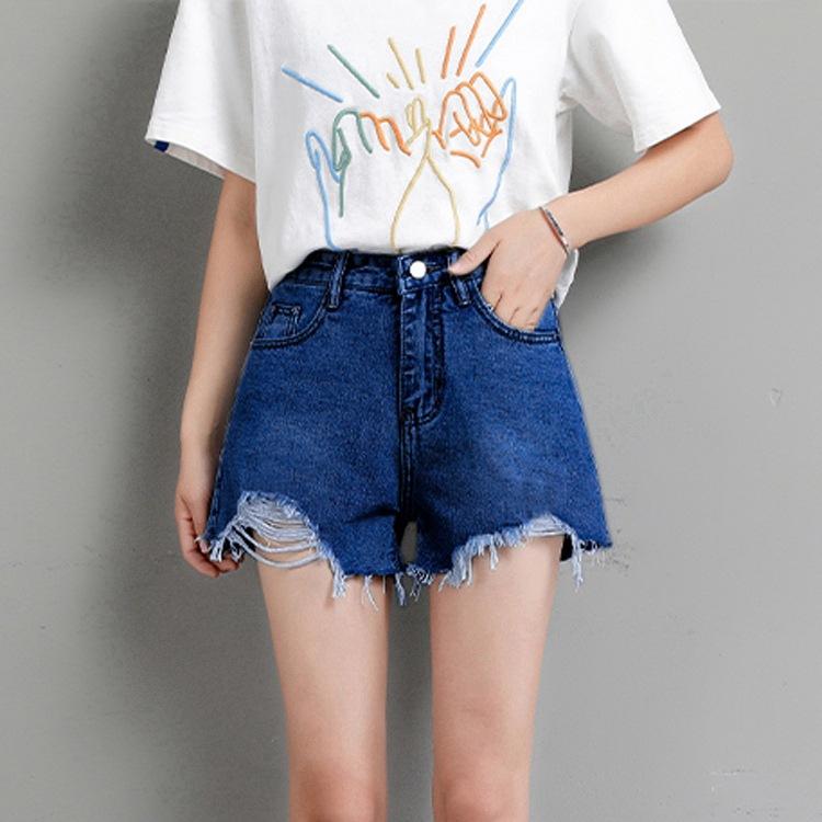 

Классическая и минималистская мода Дикий Высокая талия Женские летние узкие A Word Hole Broken Wide Leg Ragged Denim Shorts Индивидуальность и мода 2XL темно-синий