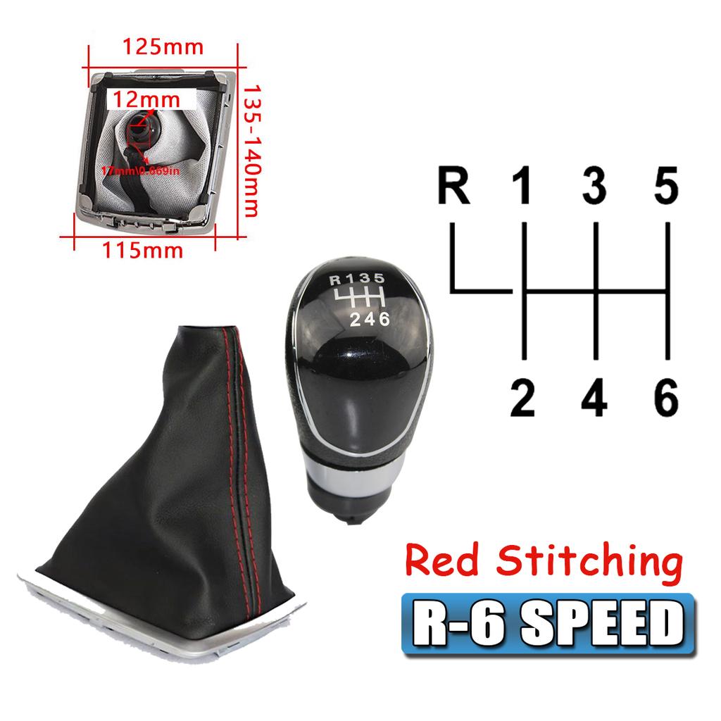 For Ford Focus MK2 2005-2012 Gear Shift Knob & Dust Boot 5/6 Speed Replacement Shifter Cover Black Red Stitching