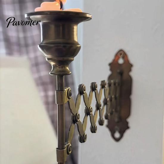 Minimalist Candle Wall Sconce Extending Taper Holder, Vintage Mounted Adjustable Metal Stand Candlestick for Home Living Room Bedroom Decor Corrosion