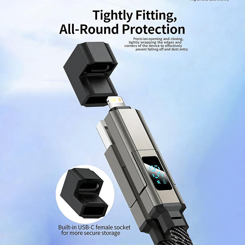 Super Fast Charging 4-In-1 Keychain Data Cable With Smart Digital Display Compatible With All Models