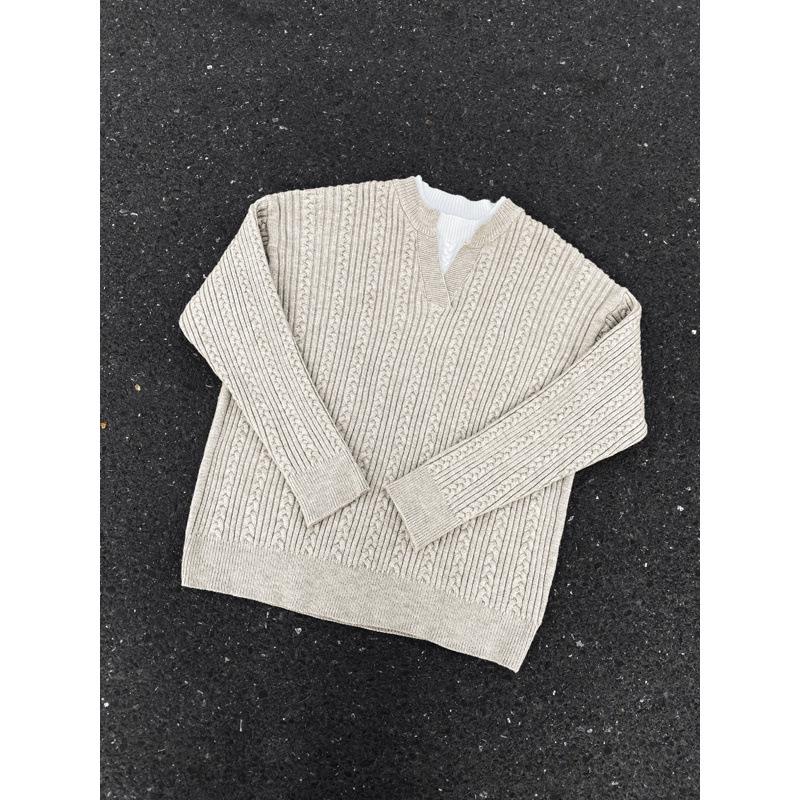 Men s High-End V-Neck Cable Knit Henley Sweater - Autumn Collection XL