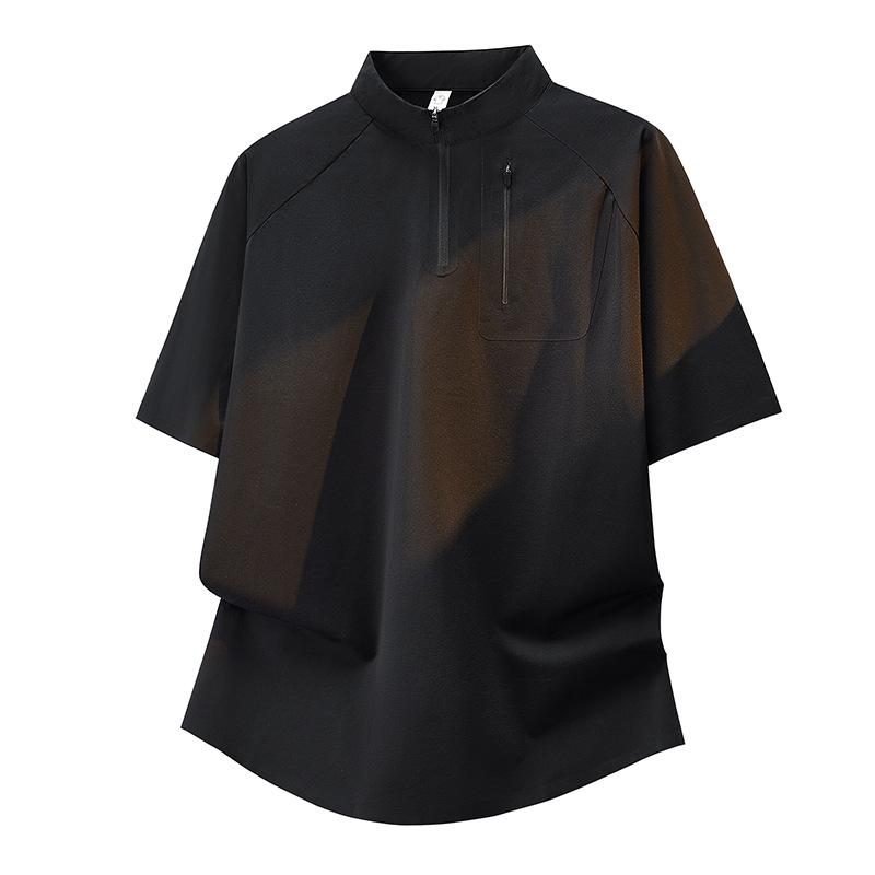 Polo Shirt Men s Ice Silk Nylon High-end Seamless Business Casual Ice-feel Lapel Men s Short-sleeved T-shirt Quick-drying 2XL чёрный