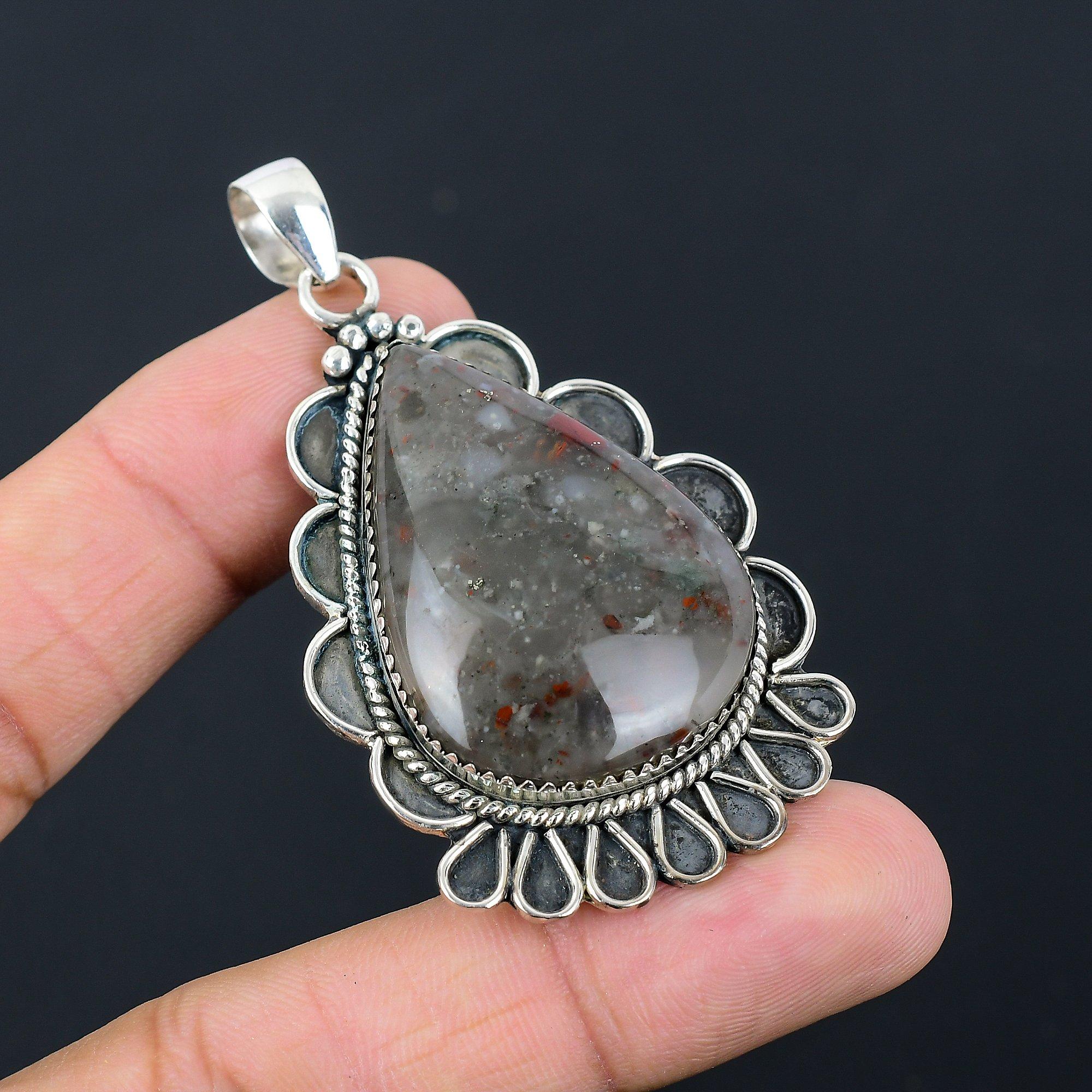 Womens day Deal Pear Tabu Jasper Gemstone 925 Silver Wedding Engagement Pendant