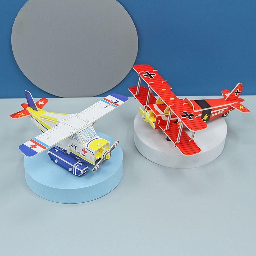3D Airplane Puzzle Handmade Children Jigsaw Puzzles Practical Montessori Toys Kids