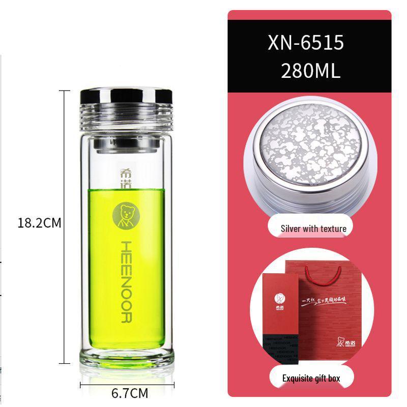 

Скляна чашка Xinuo 6515 з подвійними стінками та фільтром – Портативна, великої місткості, для офісу, дому або авто. 280ml
