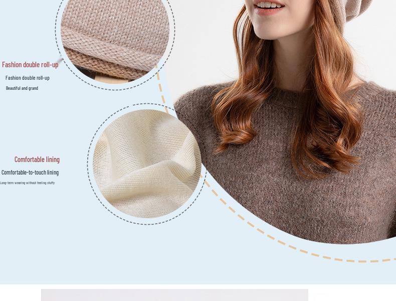 8164 Korean Style Knit Slouchy Beanie - Women's Warm Ear Protection Hat for Large Head Circumference, Autumn/Winter