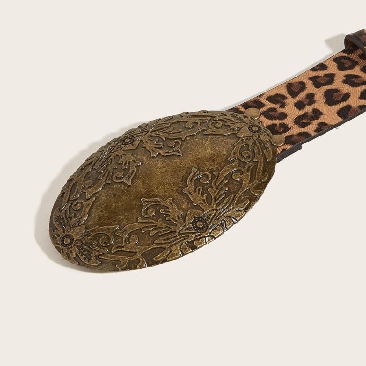 Retro Leopard Print Waist Belt for Lady Girls Fashion PU Leather Waist Band Vintage Waist Ornament Decorative Girdle