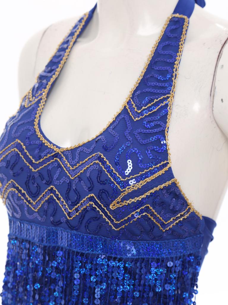 Essential Training Top for Belly Dancers: Supportive Halter Crop Top with Sequins, Lace-up Back & Tassel Details