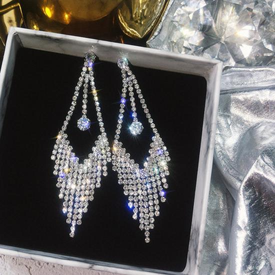 S925 Silver Needle Luxury Diamond Tassel Earrings - Elegant, Long European & American Style for Women