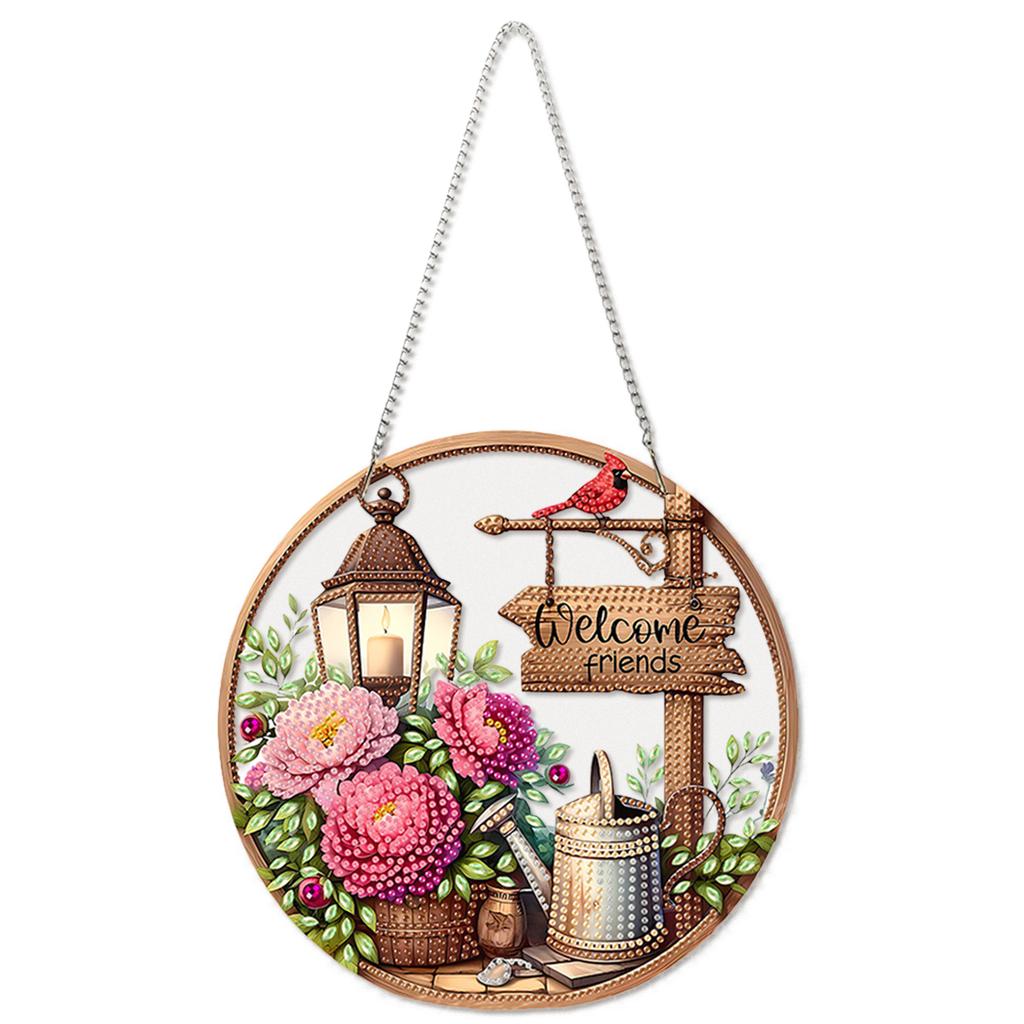 Acrylic 2D Flat DIY Diamond Painting Set Rhinestone Diamond Art Window Pendants Diamond Art Pendant DIY Home Decor Hanging Charm