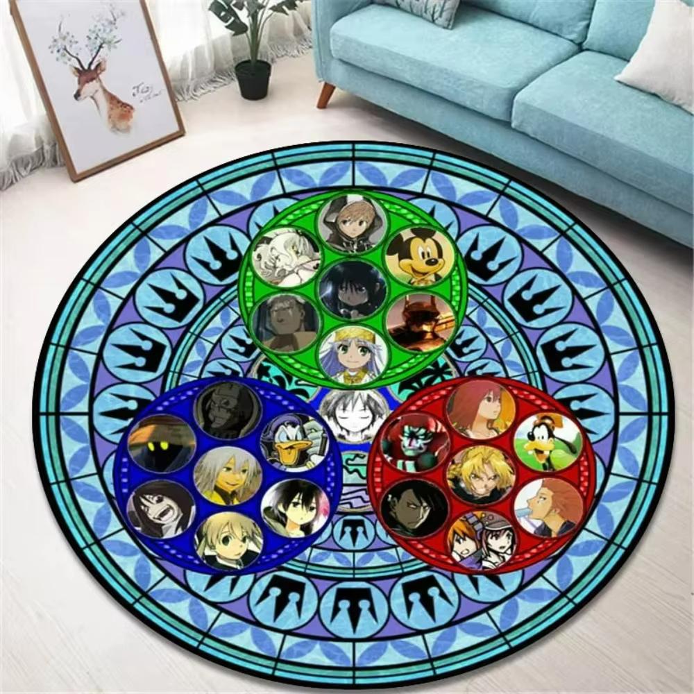 Zabawny okrągły dywanik w stylu K-Kingdom Hearts do salonu, sypialni, pokoju gier, zabawna mata podłogowa w stylu retro, obrotowy fotel