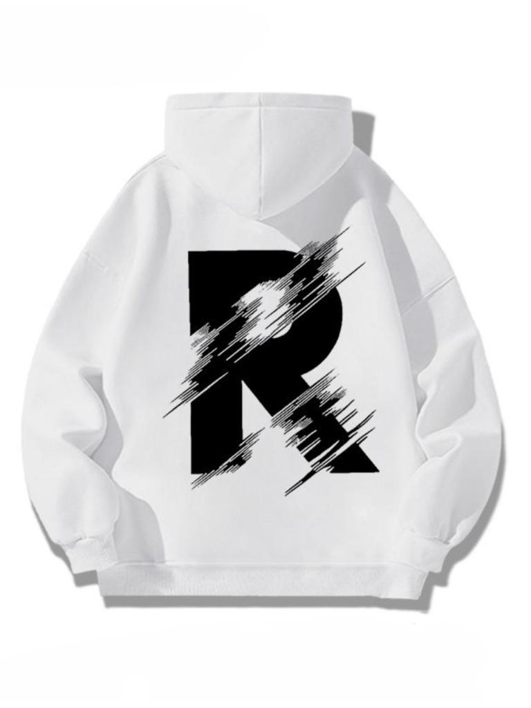 2025 Best-selling American R Print Korean Style Autumn Winter Warm Men Hooded Sweatshirt Trendy Street Slimming Loose Casual Top