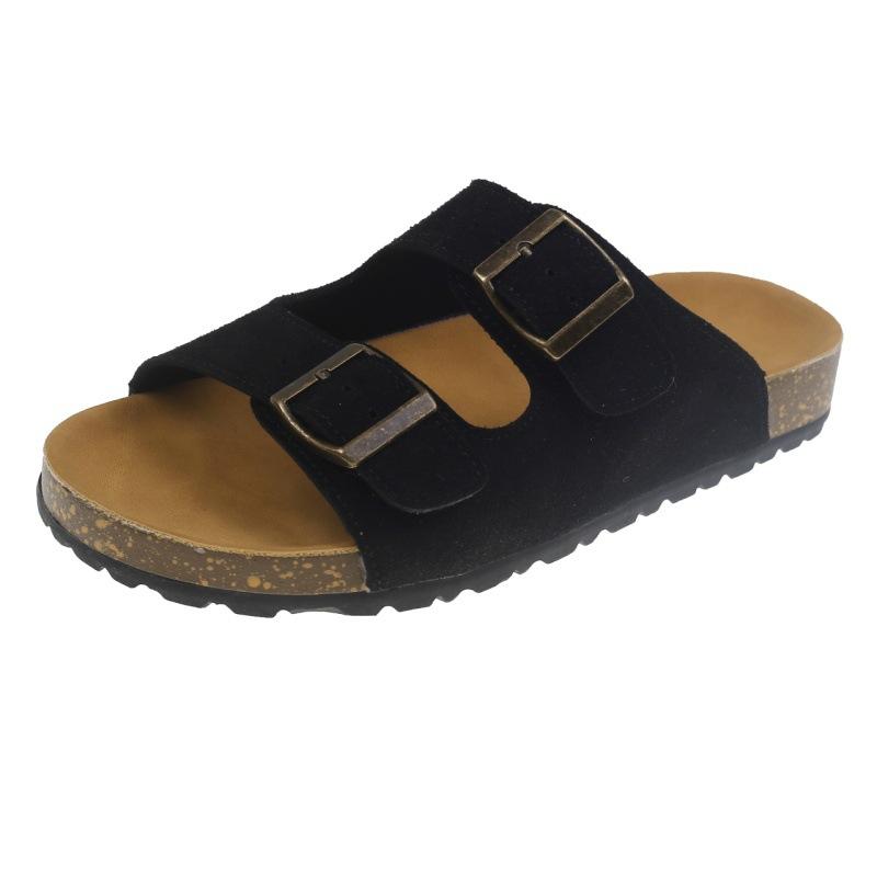 

~ Fashion versatile muffin thick-soled one-word with cool slippers women s summer wear cork low Boken shoes 40 чорний