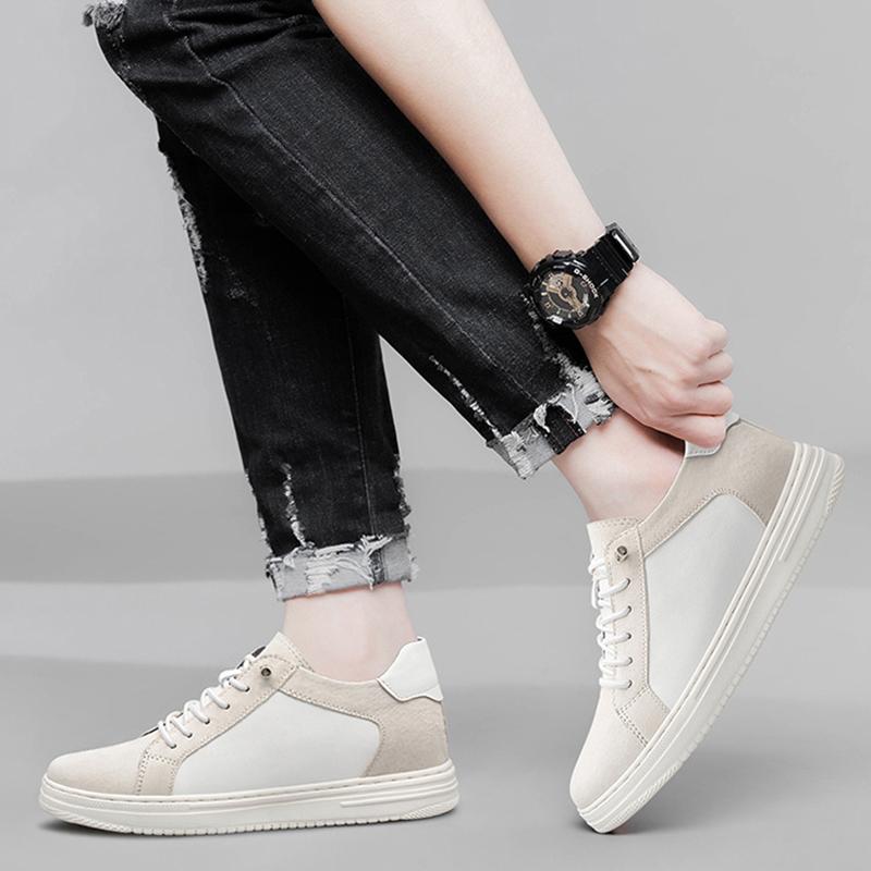 New Shoes Men Genuine Leather 4/6/8CM Increasing Shoes Sneakers Invisible Height Increasing Shoes Casual Shoes Skateboard Shoes