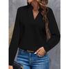 Women Autumn Spring Long Sleeve Blouse Loose Top Solid White V-neck Office Lady Simple