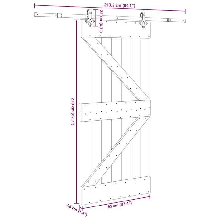 VidaXL Sliding Door and Hardware Kit 95x210 Cm Solid Pine 3332636