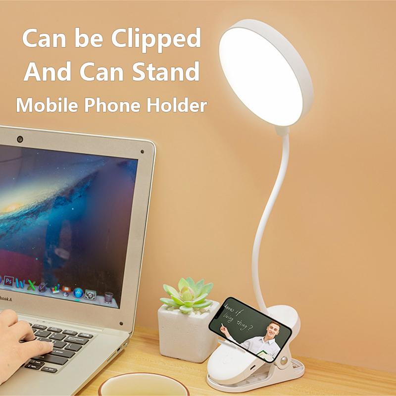 LED Office Bright Lamp 3Level Warm Cool White Flexible Easy Clip Rechargeable Light Student Study Read Night Reading Lamp in Bed