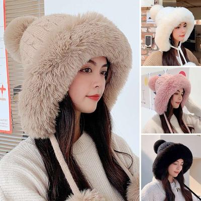 Fashion Warm Winter Hat Kawaii Cute Plush Cap Thickened Ear Protection Cap for Women