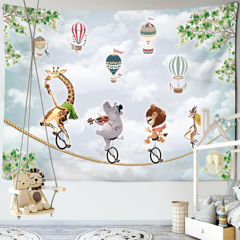 Kreslený Vlak Zvíře Gobelín Nástěnný Závěs Kawaii Roztomilý Boho Umění Minimalistický Hippie Dívka Dormitoř Dětský Pokoj Dekor Tkanina