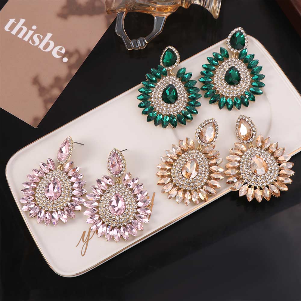 Fashion Luxury Droplet Earrings Crystal Elegant Rhinestone Ear Drop Vintage Shiny Sunflower Earrings for Lady